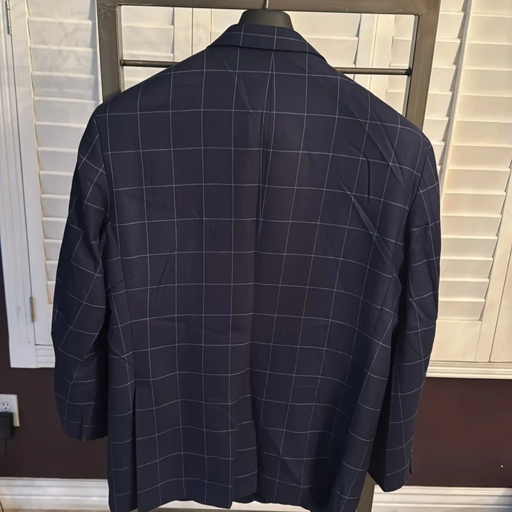 Brooks Brothers Saxon Navy Windowpane Blazer 100% Wool‎ 46R
